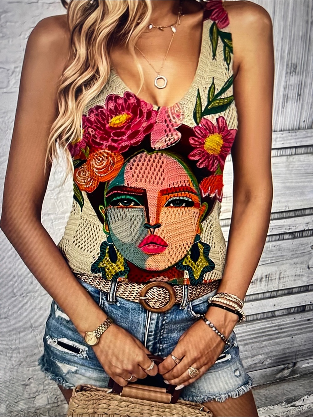 NWOT V-Neck Floral Art Sleeveless Sweater Tank Top - Picture 2 of 16